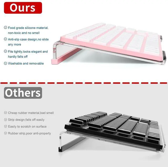 Alt view image 5 of 7 - Acrylic Tilted Computer Keyboard Stand for Ergonomic Typing, Keyboard Tray Holder with Silicone Non-Slip Case, Clear