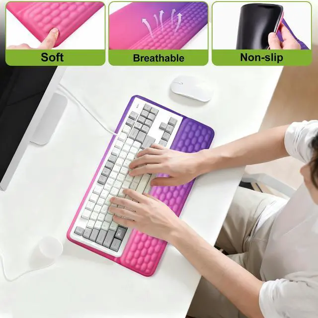 Alt view image 3 of 7 - Wrist Rest with Keyboard Stand, Ergonomic Keyboard Riser Holder with Memory Foam Wrist Support Pad, Desk Cushion Easy Typing for Home Office Laptop Computer Gaming, Red-Purple Gradient