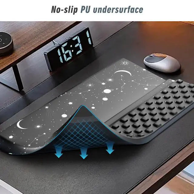 Alt view image 2 of 7 - Wrist Rest with Keyboard Stand, Computer Wrist Support Pad,Ergonomic Tilted Keyboard Holder, Soft Memory Foam Desk Cushion, Palm Hand Typing for Office Home School (Starry Sky)