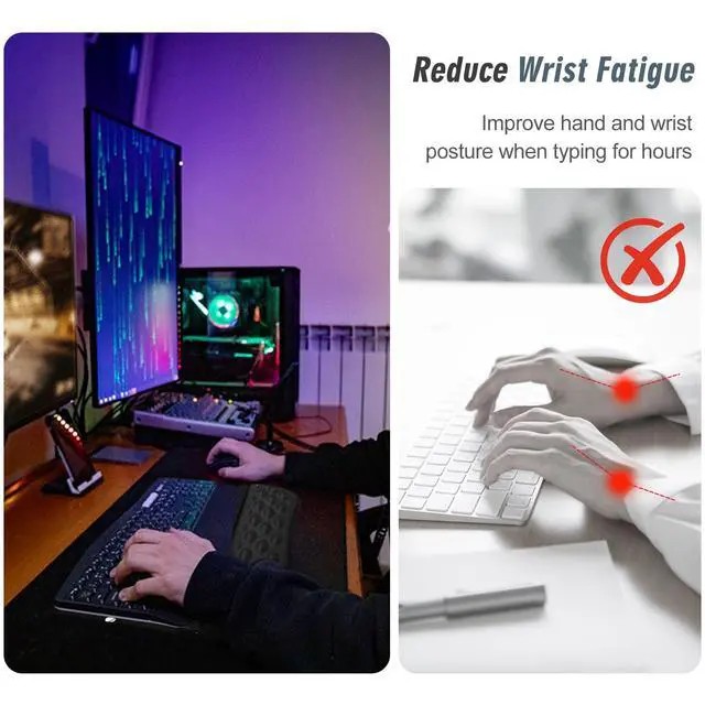 Alt view image 6 of 7 - Wrist Rest with Keyboard Stand, Computer Wrist Support Pad,Ergonomic Tilted Keyboard Holder, Soft Memory Foam Desk Cushion, Palm Hand Typing for Office Home School (Starry Sky)