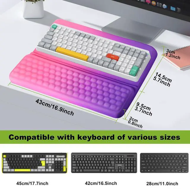 Alt view image 5 of 7 - Wrist Rest with Keyboard Stand, Ergonomic Keyboard Riser Holder with Memory Foam Wrist Support Pad, Desk Cushion Easy Typing for Home Office Laptop Computer Gaming, Red-Purple Gradient