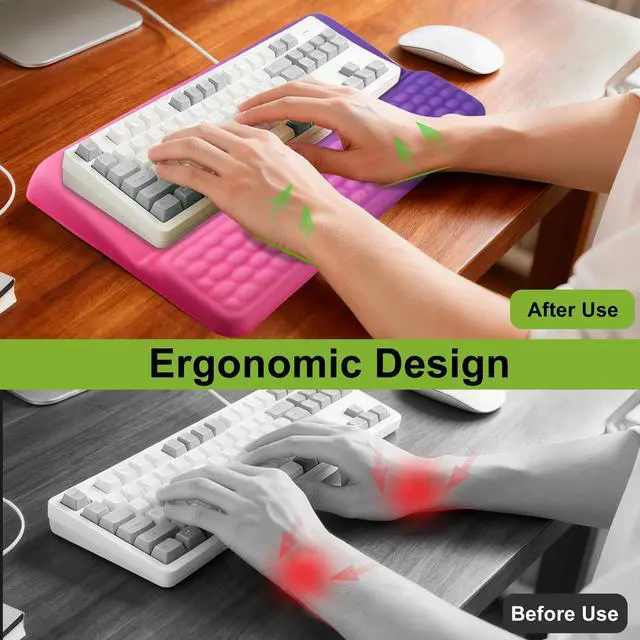 Alt view image 2 of 7 - Wrist Rest with Keyboard Stand, Ergonomic Keyboard Riser Holder with Memory Foam Wrist Support Pad, Desk Cushion Easy Typing for Home Office Laptop Computer Gaming, Red-Purple Gradient