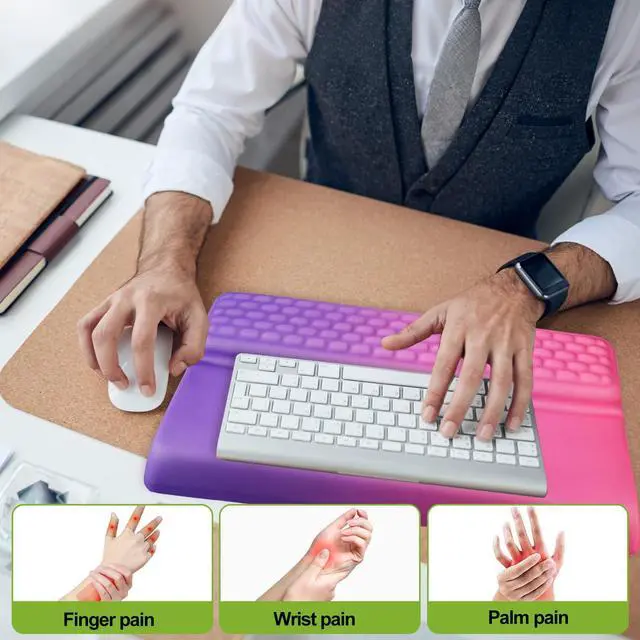 Alt view image 4 of 7 - Wrist Rest with Keyboard Stand, Ergonomic Keyboard Riser Holder with Memory Foam Wrist Support Pad, Desk Cushion Easy Typing for Home Office Laptop Computer Gaming, Red-Purple Gradient