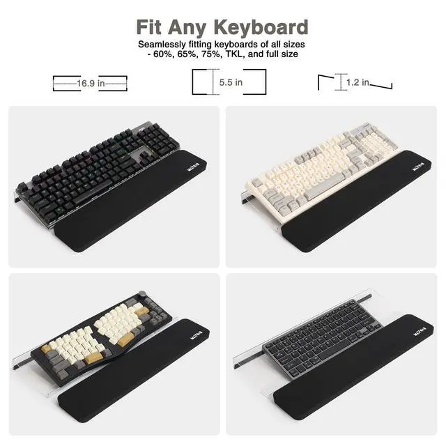 Alt view image 3 of 5 - Acrylic Tilted Keyboard Riser Stand and Holder with Wrist Arm Rest Support Pad for Computer Desk Desktop, 16.9" Wide