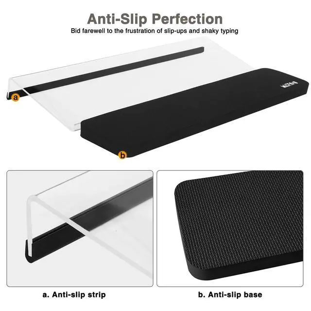 Alt view image 4 of 5 - Acrylic Tilted Keyboard Riser Stand and Holder with Wrist Arm Rest Support Pad for Computer Desk Desktop, 16.9" Wide