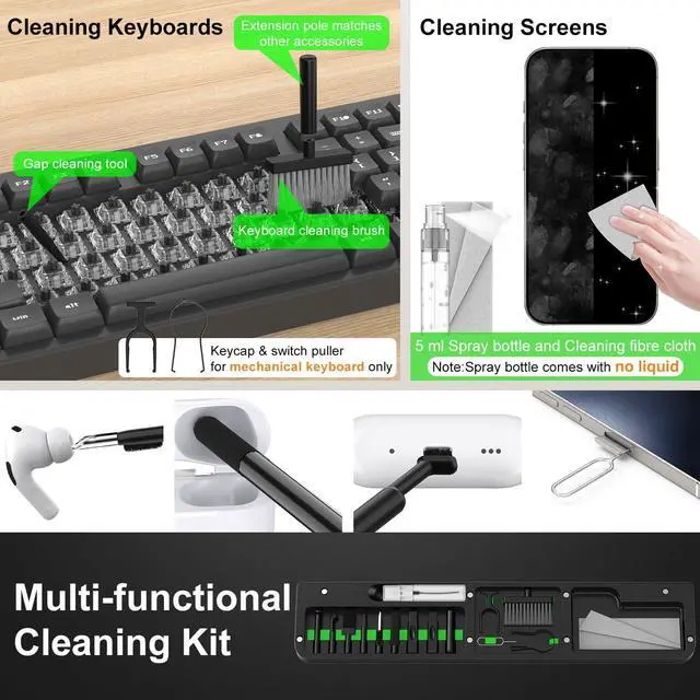 Alt view image 4 of 4 - Keyboard Wrist Rest with Cleaner Kit, Wrist Pad for Tenkeyless Keyboard, Typing Pain Relief, Multi-Functional Cleaning Kit for Earbuds, Phones, Desk Accessories for Home & Office (Black)