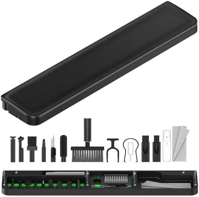 Main image of Keyboard Wrist Rest with Cleaner Kit, Wrist Pad for Tenkeyless Keyboard, Typing Pain Relief, Multi-Functional Cleaning Kit for Earbuds, Phones, Desk Accessories for Home & Office (Black)