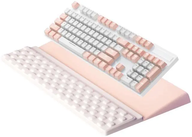 Main image of Keyboard Wrist Rest, Ergonomic Memory Foam Wrist Support for Typing & Gaming, Tilted Keyboard Pad, Aesthetic Desk Accessories for Office, Relief for Carpal Tunnel & Wrist Pain, Pink White