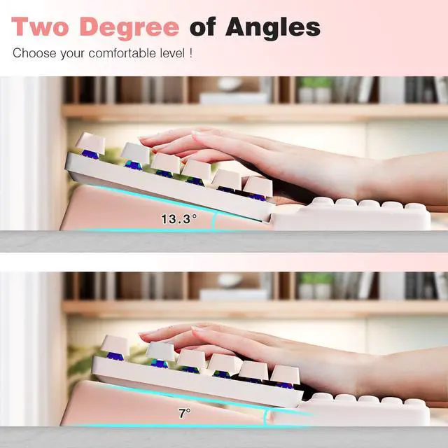 Alt view image 4 of 6 - Keyboard Wrist Rest, Ergonomic Memory Foam Wrist Support for Typing & Gaming, Tilted Keyboard Pad, Aesthetic Desk Accessories for Office, Relief for Carpal Tunnel & Wrist Pain, Pink White