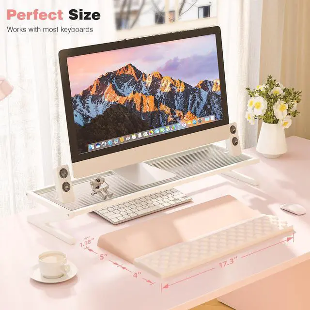 Alt view image 6 of 6 - Keyboard Wrist Rest, Ergonomic Memory Foam Wrist Support for Typing & Gaming, Tilted Keyboard Pad, Aesthetic Desk Accessories for Office, Relief for Carpal Tunnel & Wrist Pain, Pink White