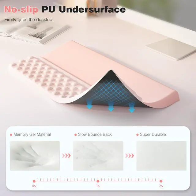 Alt view image 5 of 6 - Keyboard Wrist Rest, Ergonomic Memory Foam Wrist Support for Typing & Gaming, Tilted Keyboard Pad, Aesthetic Desk Accessories for Office, Relief for Carpal Tunnel & Wrist Pain, Pink White