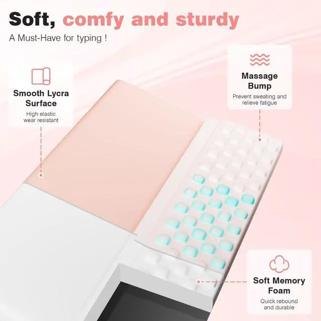 Alt view image 3 of 6 - Keyboard Wrist Rest, Ergonomic Memory Foam Wrist Support for Typing & Gaming, Tilted Keyboard Pad, Aesthetic Desk Accessories for Office, Relief for Carpal Tunnel & Wrist Pain, Pink White