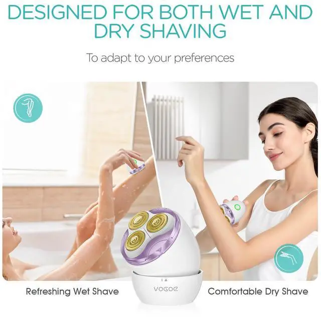Alt view image 5 of 7 - Electric Shaver for Women 3D Floating Blade Rotary Razor Hair Remover for Arms, Legs and Underarms Rechargeable Portable and Safe Wet and Dry Use, Purple ES300