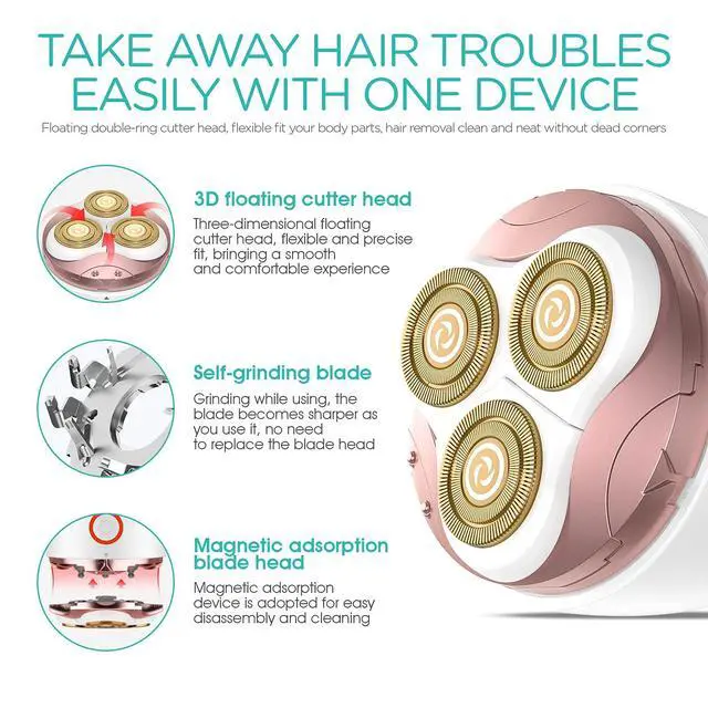 Alt view image 4 of 7 - Electric Shaver for Women 3D Floating Blade Rotary Razor Hair Remover for Arms, Legs and Underarms Rechargeable Portable and Safe Wet and Dry Use ES300