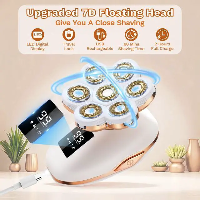 Alt view image 4 of 7 - Electric Razors for Women, 7D Electric Shaver for Women, 5 in 1 Lady Shavers, Wet/Dry Bikini Trimmer, Rechargeable Facial Hair Removal, Painless Face Razor for Arms Legs Armpit Pubic Area