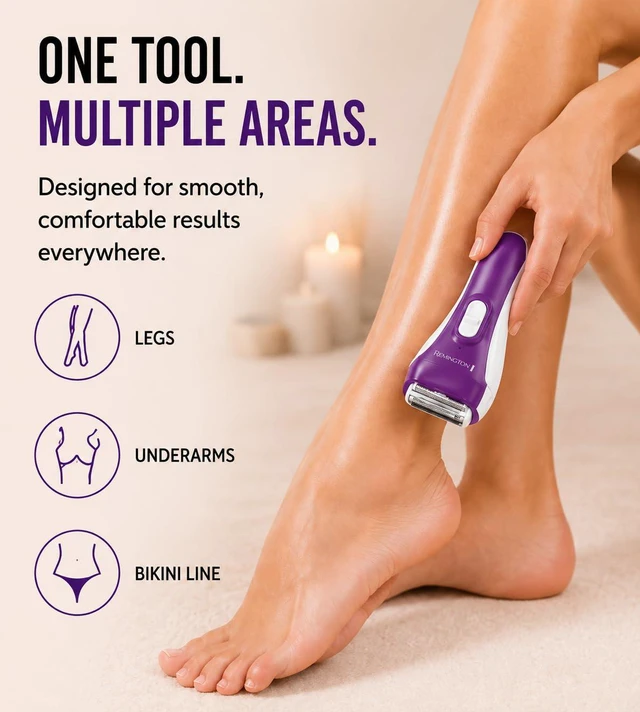 Alt view image 5 of 5 - Smooth & Silky Electric Shaver for Women, 3-Blade Wet & Dry Razor | Battery Operated for Cordless Use, Includes Bikini Trimmer Attachment, 100% Waterproof Design, Flexible Hypoallergenic Foils