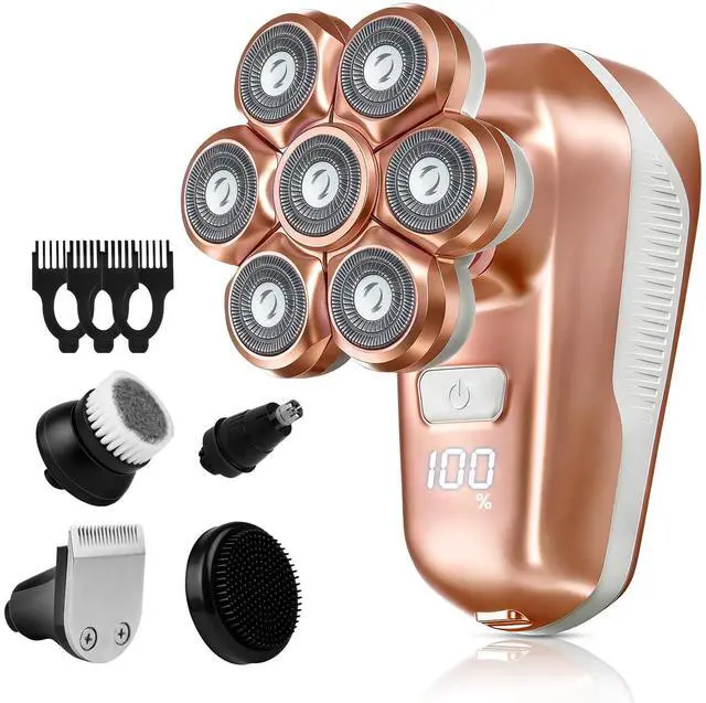 Main image of Electric Razors for Women, 5-in-1 Electric Shaver with 7D Magnetic Head, IPX7 Waterproof Wet Dry Hair Remover with LED Display, Travel Lock for Body Face Underarms Bikini Legs (Rose Gold)