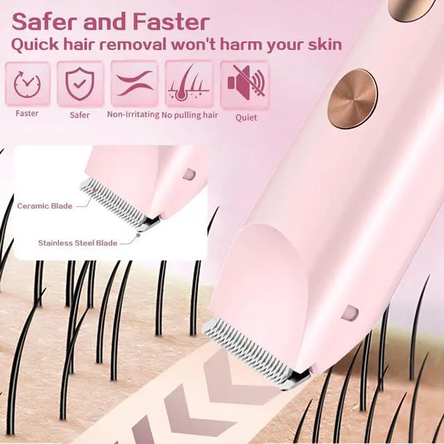 Alt view image 2 of 7 - 2 in 1 Bikini Trimmer for Women, Dual Head Electric Shaver with LED Display, IPX7 Waterproof Body Pubic Hair Trimmer Rechargeable Womens Electric Razor for Armpit Leg Body Facial Wet & Dry Use