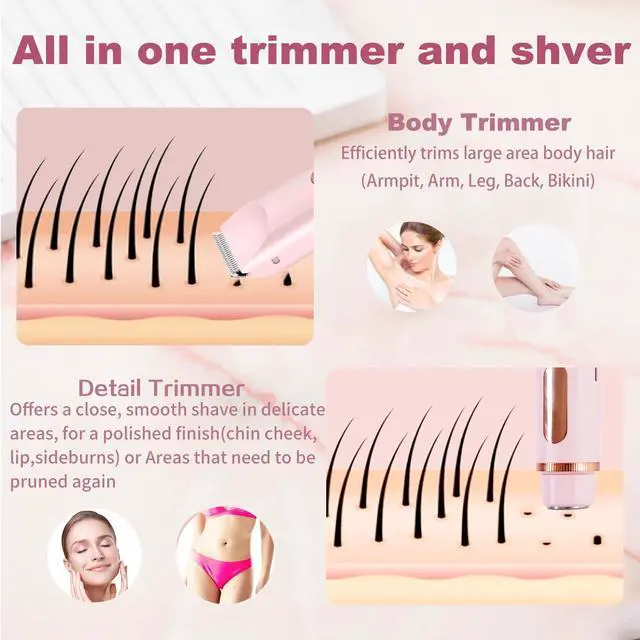 Alt view image 3 of 7 - 2 in 1 Bikini Trimmer for Women, Dual Head Electric Shaver with LED Display, IPX7 Waterproof Body Pubic Hair Trimmer Rechargeable Womens Electric Razor for Armpit Leg Body Facial Wet & Dry Use