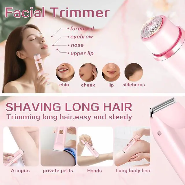 Alt view image 4 of 7 - 2 in 1 Bikini Trimmer for Women, Dual Head Electric Shaver with LED Display, IPX7 Waterproof Body Pubic Hair Trimmer Rechargeable Womens Electric Razor for Armpit Leg Body Facial Wet & Dry Use