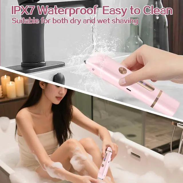 Alt view image 5 of 7 - 2 in 1 Bikini Trimmer for Women, Dual Head Electric Shaver with LED Display, IPX7 Waterproof Body Pubic Hair Trimmer Rechargeable Womens Electric Razor for Armpit Leg Body Facial Wet & Dry Use