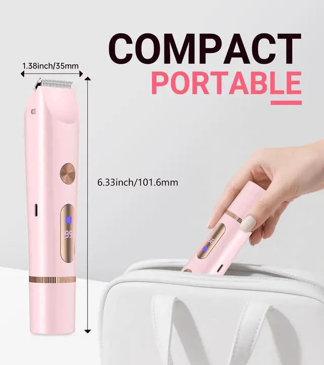 Alt view image 7 of 7 - 2 in 1 Bikini Trimmer for Women, Dual Head Electric Shaver with LED Display, IPX7 Waterproof Body Pubic Hair Trimmer Rechargeable Womens Electric Razor for Armpit Leg Body Facial Wet & Dry Use