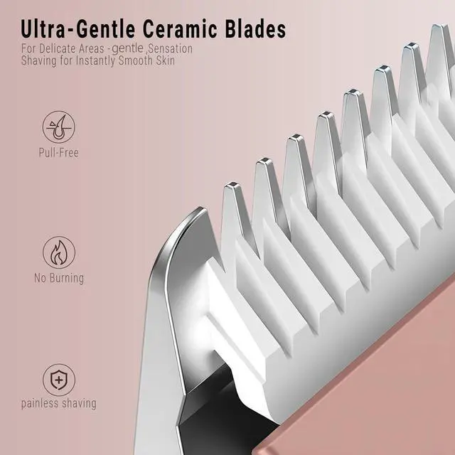 Alt view image 3 of 6 - 2-in-1 Bikini Trimmer for Women, Bikini Shaver with Dual Heads, Body and Facial Hair Removal, Cordless Rechargeable Electric Razors for Face Chin Pubic Underarm Legs, IPX7 Waterproof, Pink