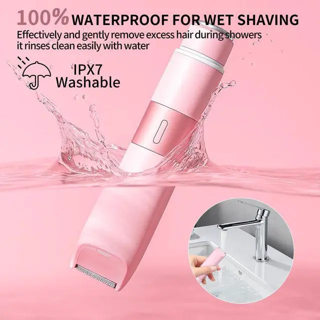 Alt view image 5 of 7 - Bikini Trimmer for Women - 2 in 1 Electric Razors for Women Painless IPX7 Waterproof Rechargeable LED Dual Head Electric Shaver for Lady Bikini Underarm, Body, Leg, Face Hair Remove (Pink)