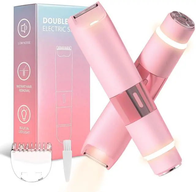 Main image of Bikini Trimmer for Women - 2 in 1 Electric Razors for Women Painless IPX7 Waterproof Rechargeable LED Dual Head Electric Shaver for Lady Bikini Underarm, Body, Leg, Face Hair Remove (Pink)