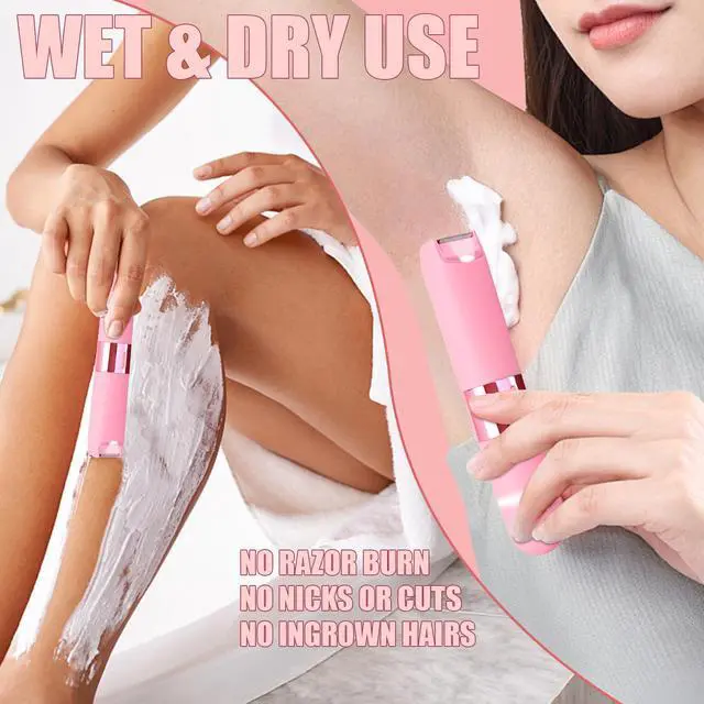 Alt view image 4 of 7 - Bikini Trimmer for Women - 2 in 1 Electric Razors for Women Painless IPX7 Waterproof Rechargeable LED Dual Head Electric Shaver for Lady Bikini Underarm, Body, Leg, Face Hair Remove (Pink)