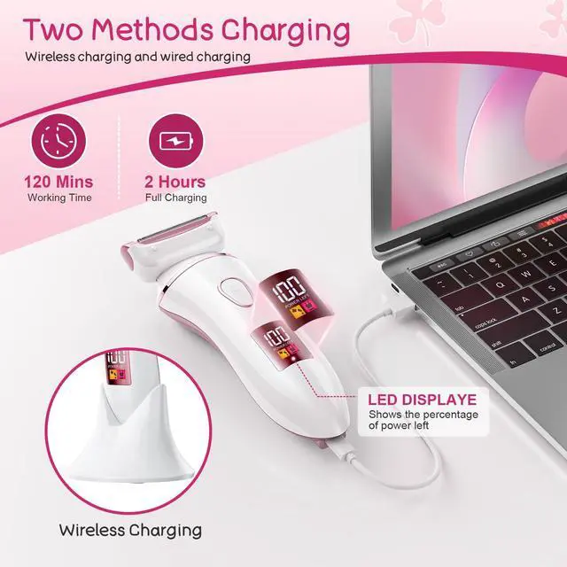 Alt view image 3 of 5 - Electric Shaver for Women, Rechargeable Electric Razor,Wet Dry Lady Hair Remover, IPX7 Waterproof, for Legs (Rose Gold)