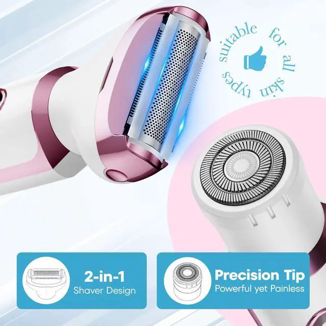 Alt view image 3 of 7 - Electric Razor - Shaver - Trimmer for Women: 2 in 1 Painless Body Razors and Facial Hair Remover - Rechargeable Hair Removal Kit for Face Body Leg Bikini Underarm Arm