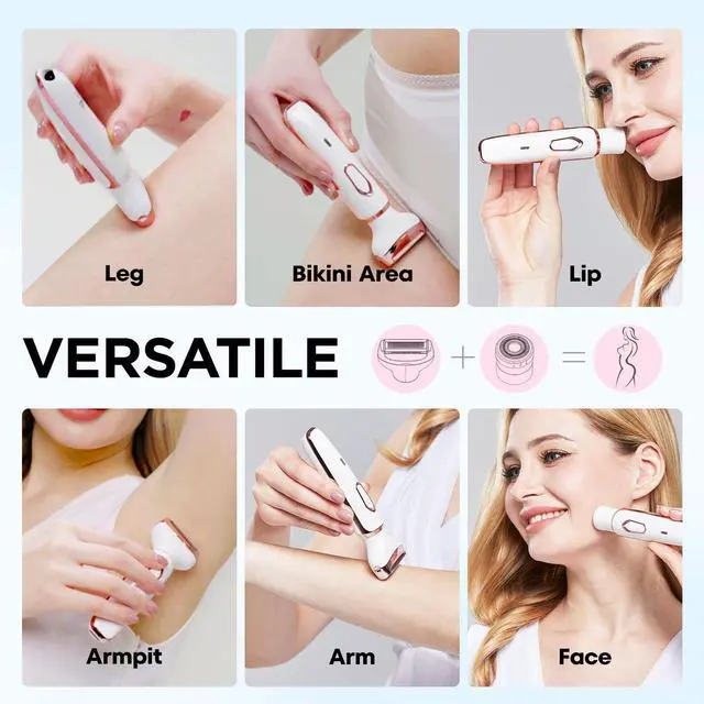 Alt view image 5 of 7 - Electric Razor - Shaver - Trimmer for Women: 2 in 1 Painless Body Razors and Facial Hair Remover - Rechargeable Hair Removal Kit for Face Body Leg Bikini Underarm Arm
