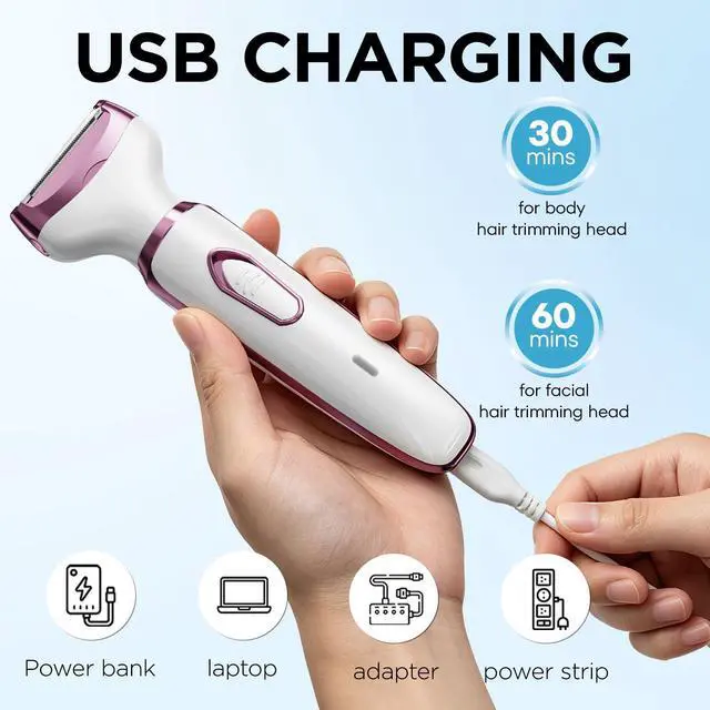 Alt view image 6 of 7 - Electric Razor - Shaver - Trimmer for Women: 2 in 1 Painless Body Razors and Facial Hair Remover - Rechargeable Hair Removal Kit for Face Body Leg Bikini Underarm Arm