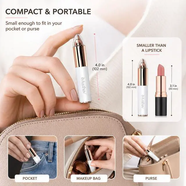 Alt view image 6 of 7 - Eyebrow Trimmer for Women, Precise & Painless Eyebrow Razor with LED Light, Electric Facial Hair Remover for Flawless Brows, Lip & Face, Battery Operated, Travel-Friendly, Gold-Plated Design