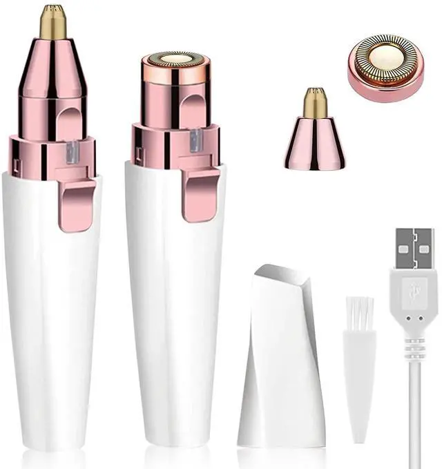 Main image of Facial Hair Remover for Women, Eyebrow Trimmer Nose Hair Razor 2-in-1, Mini Bikini Razor Precise Shaper, Portable Rechargeable Epilator for Lips, Body, Cheeks, Chin, Arms, Legs, Peach Fuzz (White)