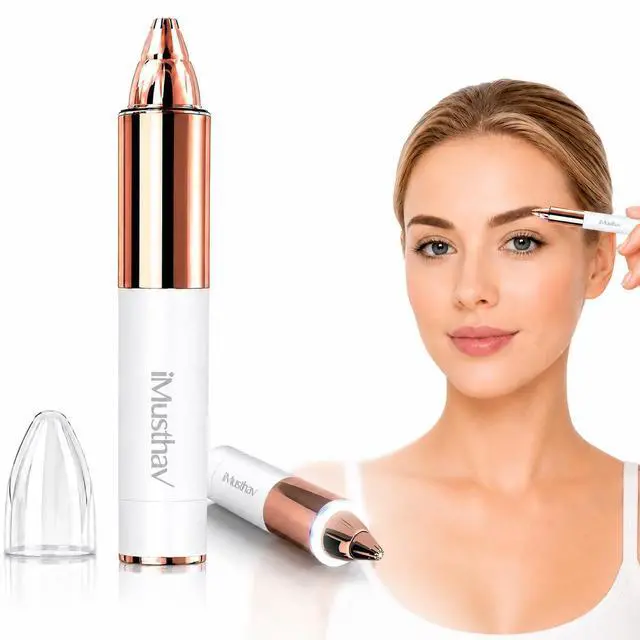 Main image of Eyebrow Trimmer for Women, Precise & Painless Eyebrow Razor with LED Light, Electric Facial Hair Remover for Flawless Brows, Lip & Face, Battery Operated, Travel-Friendly, Gold-Plated Design