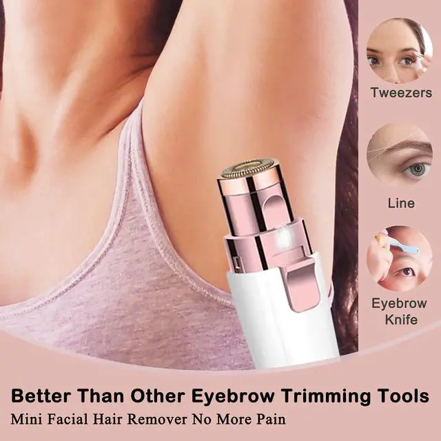 Alt view image 5 of 6 - Facial Hair Remover for Women, Eyebrow Trimmer Nose Hair Razor 2-in-1, Mini Bikini Razor Precise Shaper, Portable Rechargeable Epilator for Lips, Body, Cheeks, Chin, Arms, Legs, Peach Fuzz (White)
