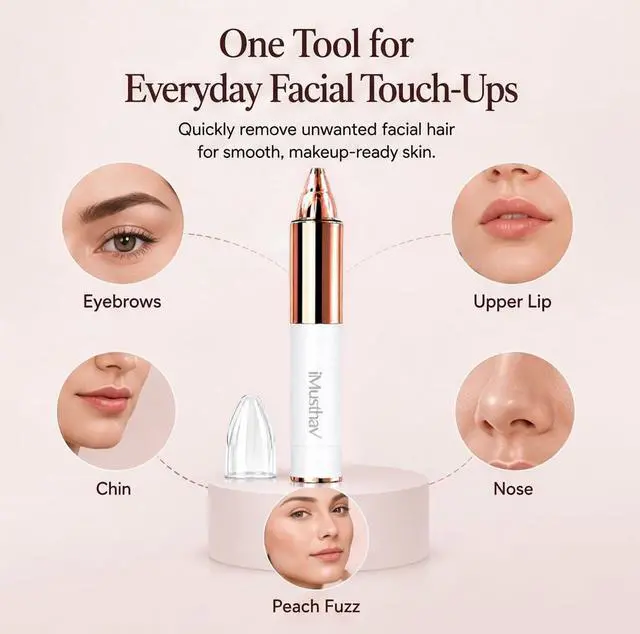 Alt view image 4 of 7 - Eyebrow Trimmer for Women, Precise & Painless Eyebrow Razor with LED Light, Electric Facial Hair Remover for Flawless Brows, Lip & Face, Battery Operated, Travel-Friendly, Gold-Plated Design