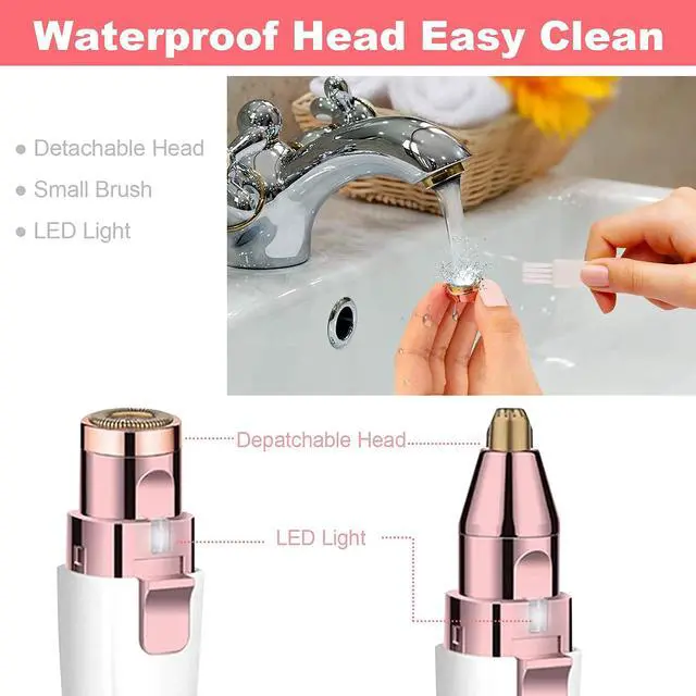 Alt view image 6 of 6 - Facial Hair Remover for Women, Eyebrow Trimmer Nose Hair Razor 2-in-1, Mini Bikini Razor Precise Shaper, Portable Rechargeable Epilator for Lips, Body, Cheeks, Chin, Arms, Legs, Peach Fuzz (White)