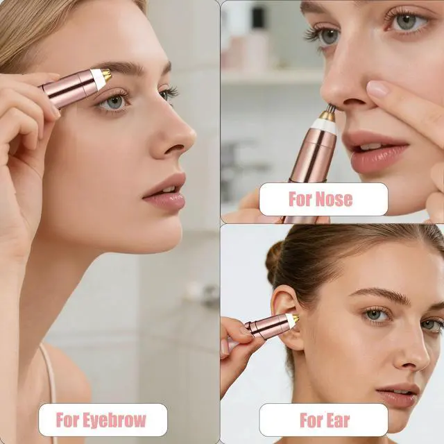 Alt view image 4 of 7 - Eyebrow Trimmer for Women, Rechargeable Eyebrow Hair Remover, Painless Electric Razor with 2 x Replacement Heads,Face & Eye Brow Nose Ear Shaver Hair Removal (Rose Gold)