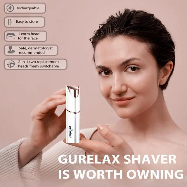 Alt view image 2 of 6 - Eyebrow Facial Trimmer: 2 in1 Rechargeable Facial Hair Removal and Eyebrow Shaver - Face Lips Body Painless Facial Razor with Replacement Heads