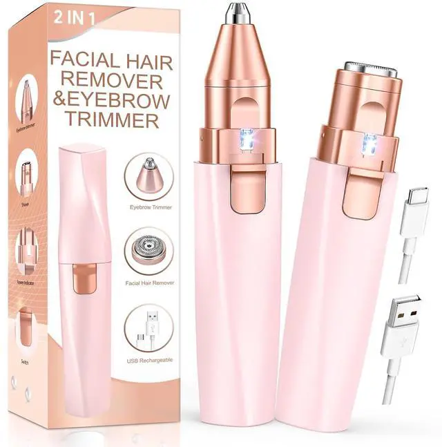 Main image of Eyebrow Trimmer Facial Hair Removal for Women: 2 in 1 Rechargeable Facial Hair Remover & Eyebrow Razor, Electric Painless Face Shaver for Women with LED Light for Eye brow, Lips & Face
