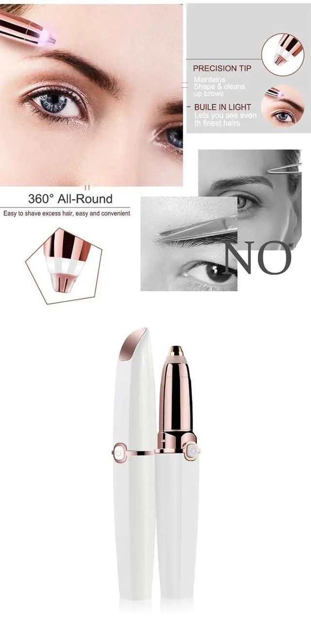 Alt view image 5 of 7 - Facial Hair Remover & Eyebrow Trimmer - 2 in 1 Electric Women's Face, Nose & Body Shaver - Painless Epilator - USB Rechargeable with LED Light