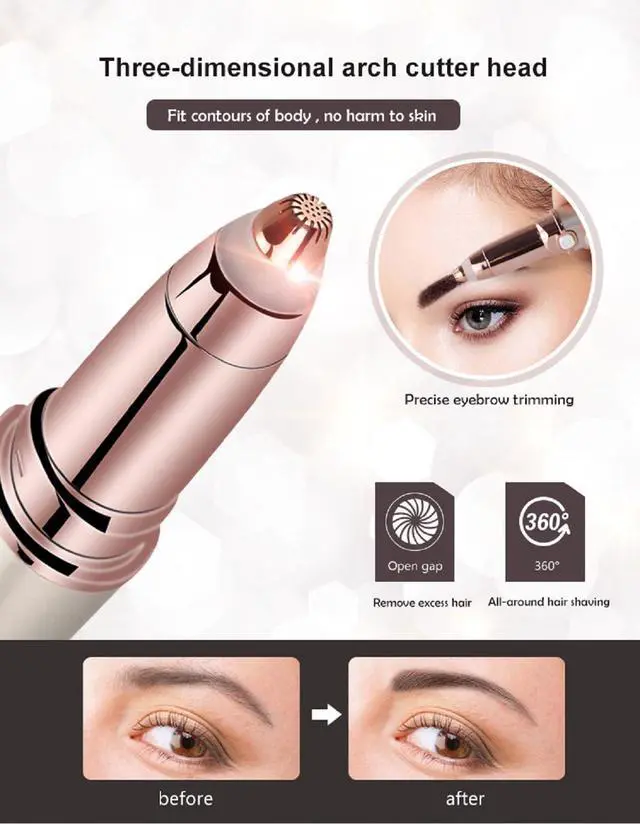 Alt view image 4 of 7 - Facial Hair Remover & Eyebrow Trimmer - 2 in 1 Electric Women's Face, Nose & Body Shaver - Painless Epilator - USB Rechargeable with LED Light