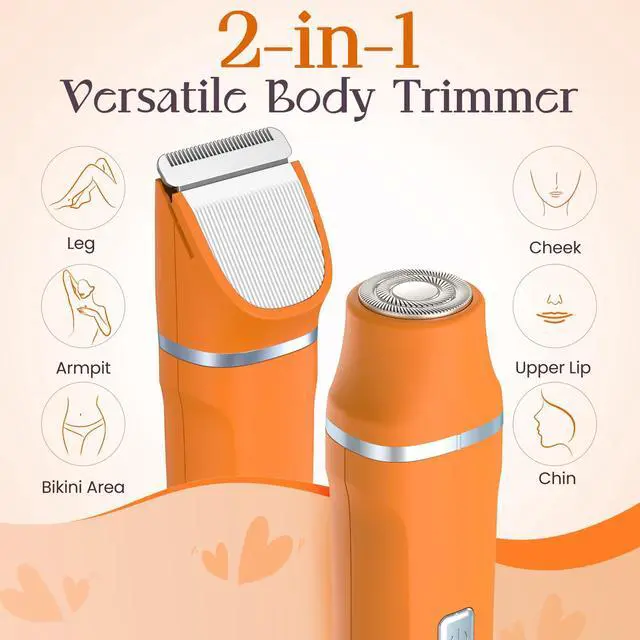 Alt view image 3 of 7 - Facial Hair Removal for Women - Waterproof 2 in 1 Rechargeable Eyebrow and Bikini Trimmer for Women, Painless Electric Razor/Shaver for Lip, Arms, Face, Peach Fuzz