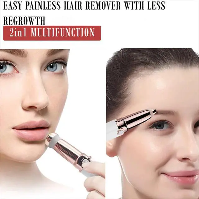 Alt view image 2 of 7 - Facial Hair Remover & Eyebrow Trimmer - 2 in 1 Electric Women's Face, Nose & Body Shaver - Painless Epilator - USB Rechargeable with LED Light