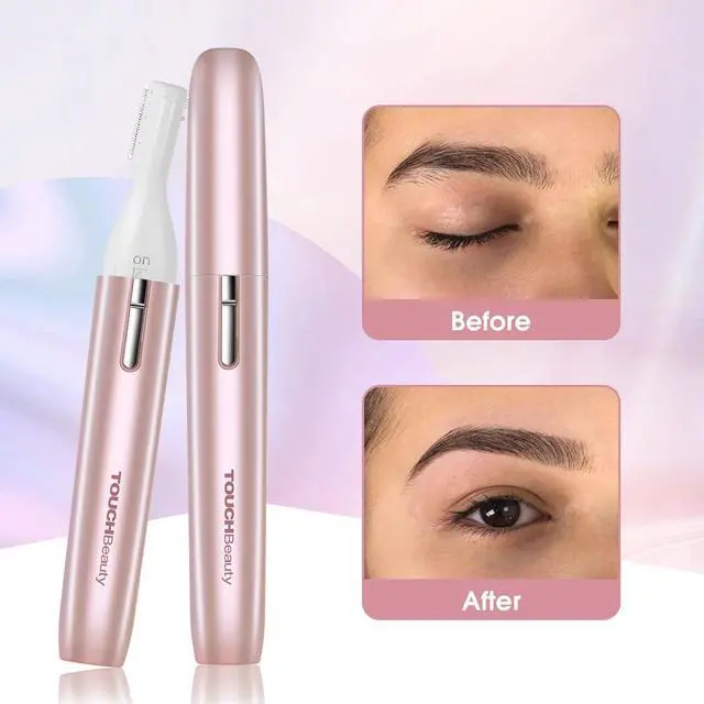 Alt view image 3 of 7 - Eyebrow Hair Trimmer for Women, Painless Precision Eyebrow Shaper, Pen-Shaped Hair Remover Razor for Face Chin Neck, Upper-Lip, Peach-Fuzz Mini Sized Battery-Operated Rose Color 1658A