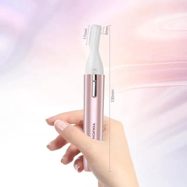 Alt view image 7 of 7 - Eyebrow Hair Trimmer for Women, Painless Precision Eyebrow Shaper, Pen-Shaped Hair Remover Razor for Face Chin Neck, Upper-Lip, Peach-Fuzz Mini Sized Battery-Operated Rose Color 1658A
