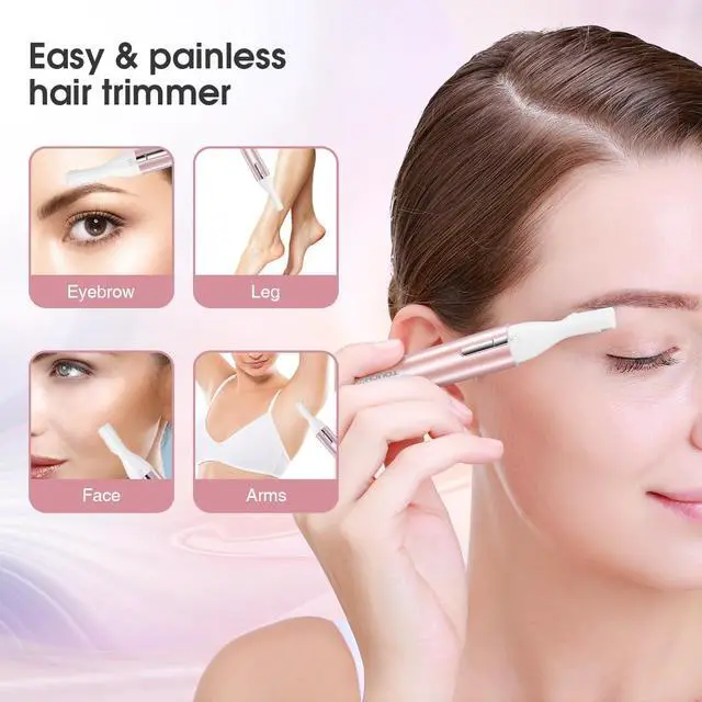 Alt view image 2 of 7 - Eyebrow Hair Trimmer for Women, Painless Precision Eyebrow Shaper, Pen-Shaped Hair Remover Razor for Face Chin Neck, Upper-Lip, Peach-Fuzz Mini Sized Battery-Operated Rose Color 1658A